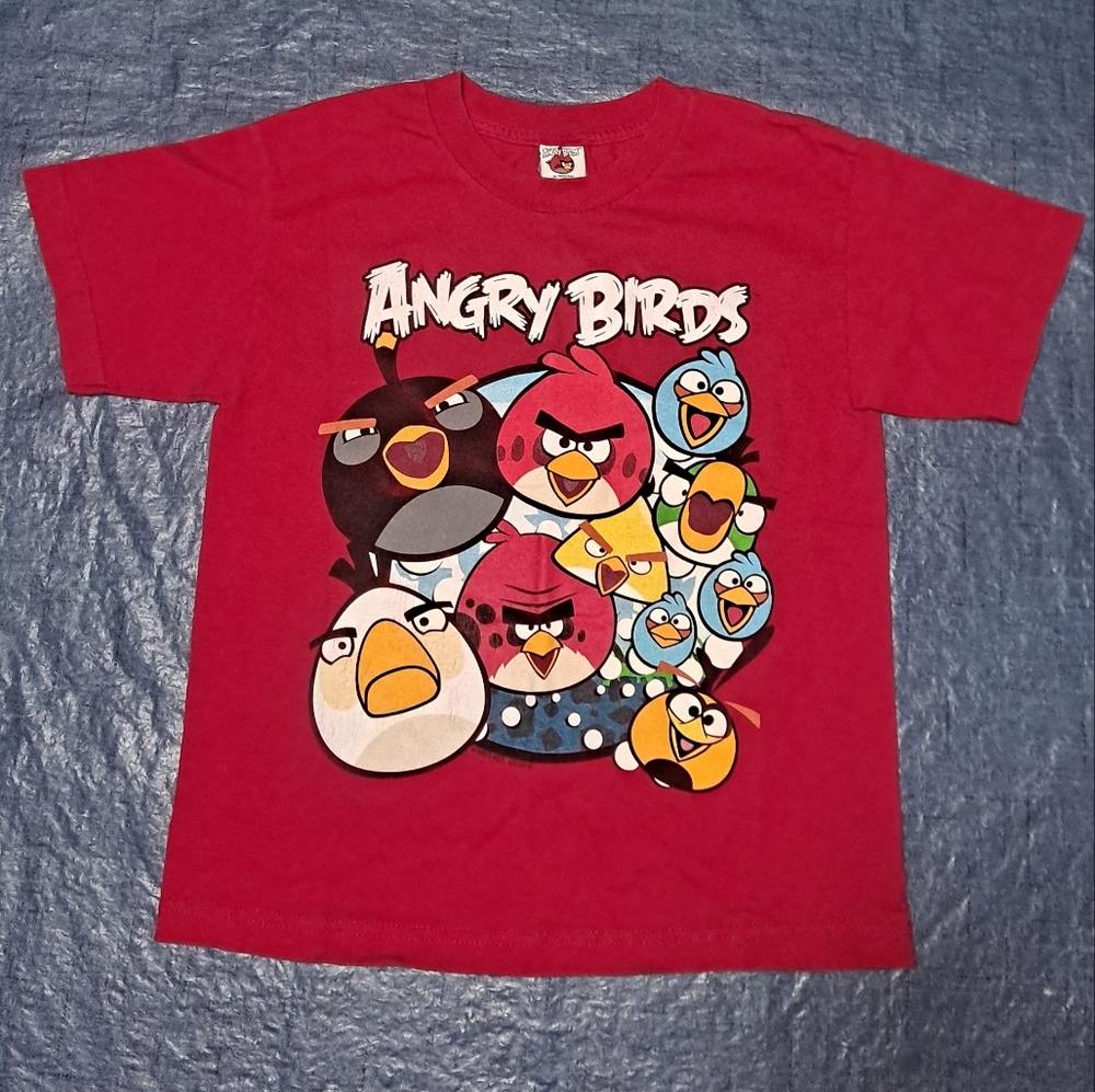 Angry Birds T-shirt Kids Large 10/12 Red Fifth Sun Short Sleeve Crew Neck Cotton